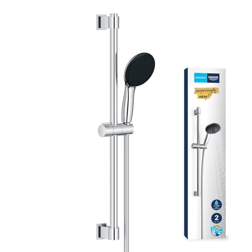 GROHE QuickFix Vitalio Start 110, Ensemble de Douche avec Douchette Ronde 2 jets, Barre 60cm, Flexible 1,75m, Economie d'Eau, A coller avec GROHE QuickGlue ou à visser, Chromé, 2794810E