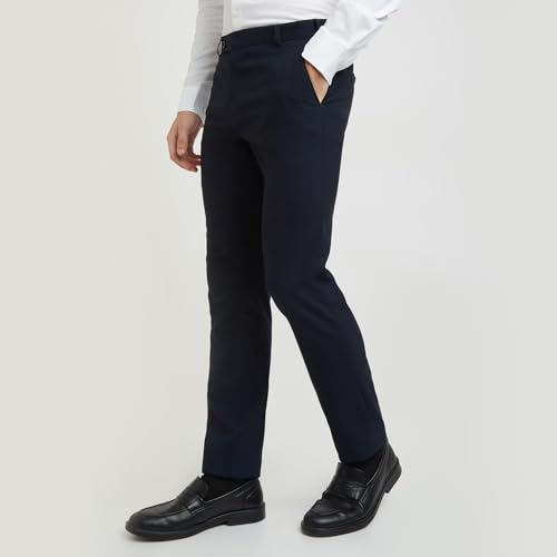 Image of Raymond Men's Slim Fit Mid Rise Poly Viscose Blend Flat Front Formal Trouser