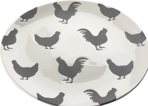 Primitives-by-Kathy-Decorative-Stoneware-Plate-Small-Gray-Chicken-Print-Design Primitives by Kathy Decorative Stoneware Plate Small Gray Chicken Print Design