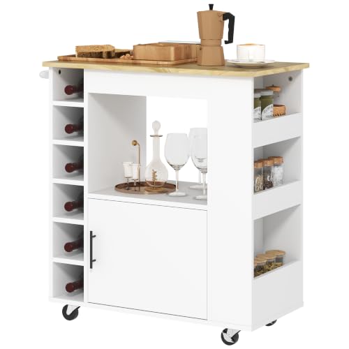 HOMCOM Küchenwagen mit Arbeitsplatte aus Holz Ablagen 83x40x83 cm Eiche