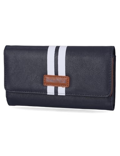 Image of Nautica Money Manager Womens Slim RFID Blocking Wallet, Small Bifold Credit Card Holder with Zipper Coin Pocket and ID Window, Indigo Racing Stripe, One Size
