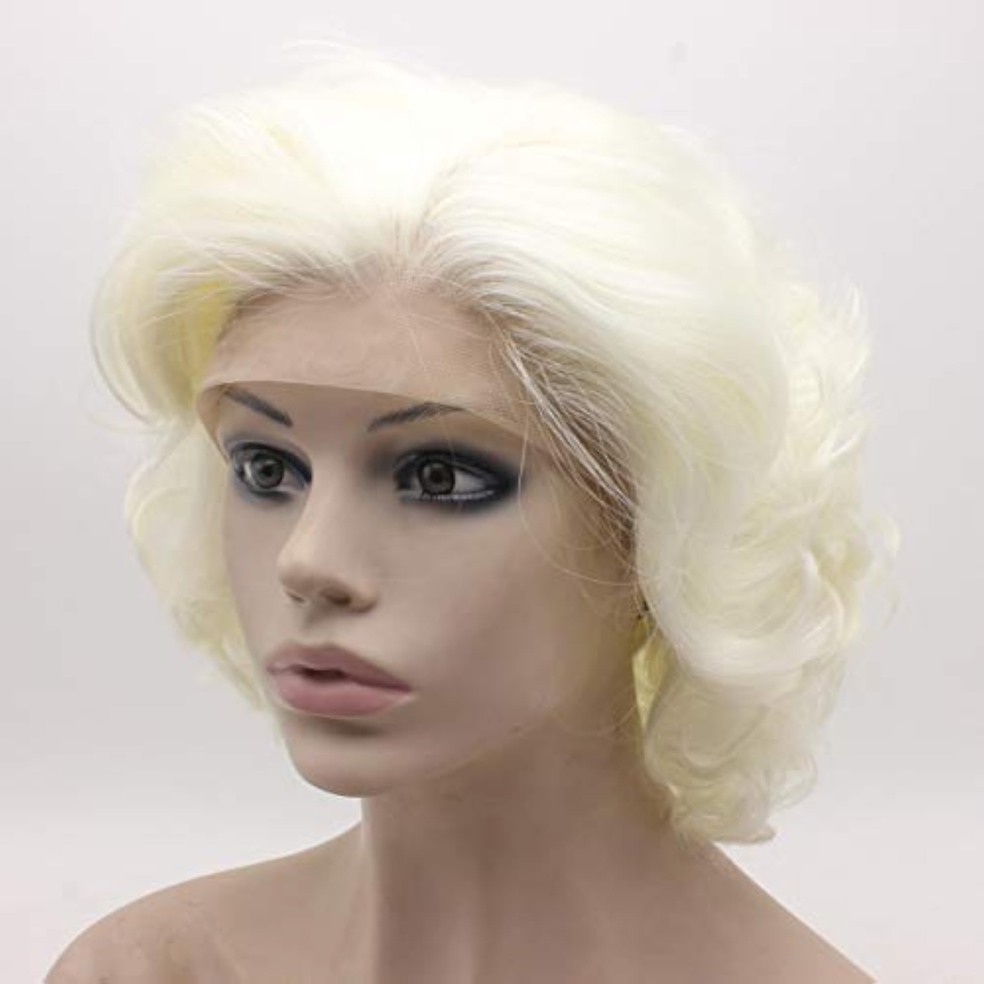 Mxangel Short Curly Wavy Lace Front Wig, White Blonde