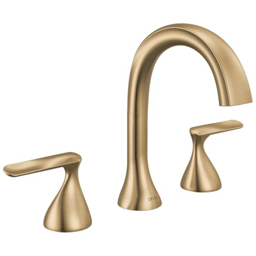 Image of Delta Bonacci Brushed Gold Bathroom Faucet 3 Hole, 8 Inch Widespread Bathroom Sink Faucet for Vanity, Metal Push-Pop Drain Assembly, Lumicoat Champagne Bronze 3545-CZ-PR-DST