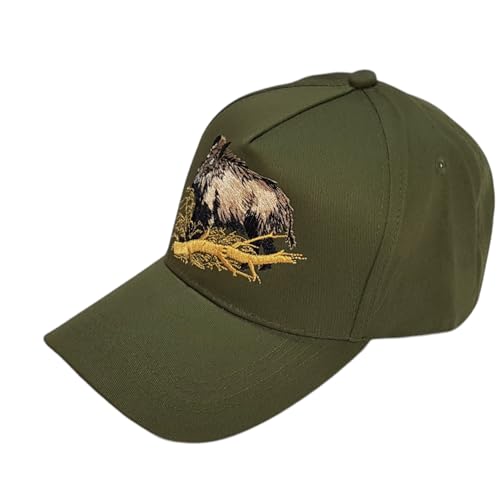 Articulos de Caza Gorra Verde Kaki con Bordado jabalí, senglar, Ajustable