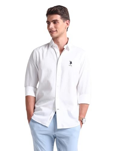 Image of U.S. POLO ASSN. Tailored Fit Cotton Shirts for Men - 100% Cotton, Patterned, Full Sleeve Mens Casual Shirts