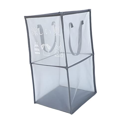 KOMBIUDA 1pc Foldable Mesh Laundry Hamper Breathable Storage Basket Double Handles for Easy Carrying for Organizing Clothes and Toys Bathroom Bedroom Dorm Light Grey