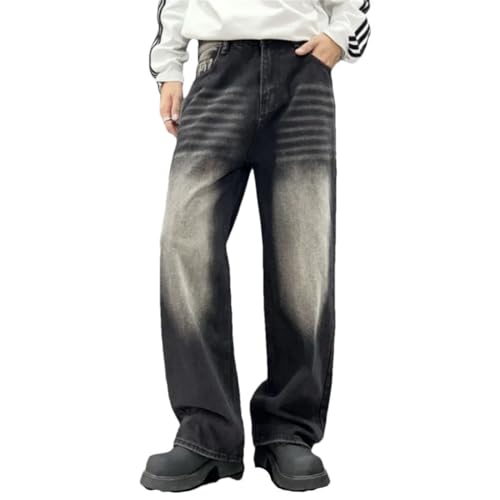 Men's American Washed Flared Loose Straight Trend Nostalgic Retro Denim Jeans