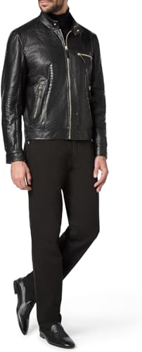 Generic Black Python Snake Cobra Leather Jacket For Men's Cow-skin With Snake Embossed Jacket2