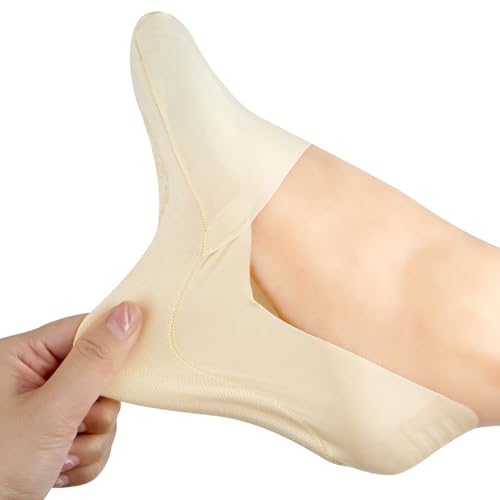 4 Pairs No Show Socks for Women Thin Ice Silk Non-Slip Loafers Footies Socks, 2 Nude + 2 Black3