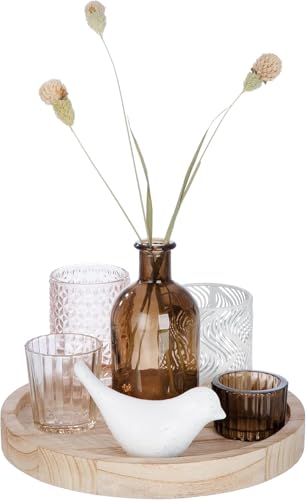 GILDE 7 teiliges Geschenkset – Deko Teelichthalter mit Tablett kleine Vase Trockenblumen Kleiner Vogel – Teelichthalter Set mit Tablett - Tischdeko Wohnzimmer modern GILDE 7 teiliges Geschenkset – Deko Teelichthalter mit Tablett kleine Vase Trockenblumen Kleiner Vogel – Teelichthalter Set mit Tablett - Tischdeko Wohnzimmer modern