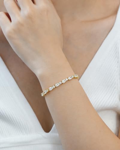 FANCIME 14K Gold Plated Birthstone Bracelets 4mm Sterling Silver Tennis Bracelets Gold Bracelets Birthday Jewelry Gifts for Women 7" - Image 3