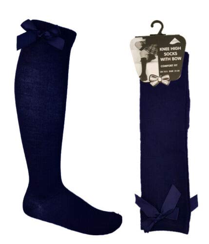 ComfyWear 3 pares de calcetines hasta la rodilla para niñas con lazo, calcetines de uniforme de regreso a la escuela, calcetines largos de algodón en todos los tamaños