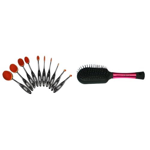 VEGA Pro-Ez Set Of 10 Professional Make-Up Brushes, 286 G (Black) Cushioned Hair Brush (India’s No.1* Hair Brush Brand) For Men & Women, All Hair Types, (E17-CB)