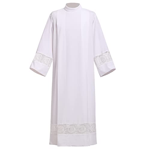 BLESSUME Catholic Priest Alb Pleated Lace Pulpit Liturgical Cotta Vestment Robe
