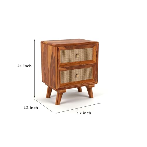 Image of Sheesham Wood Multipurpose Nightstand Small Side Table for Small Spaces End Table Bedside Tables with 2 Drawer & Shelf Storage for Living Room Bedroom (Design 2)