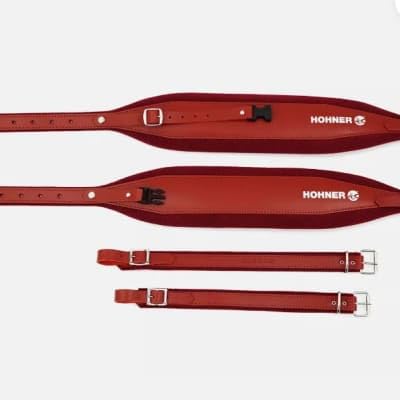 Hohner ACC16 Extra-Large Leather Accordion Strap with Back Strap - Red on Red