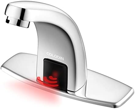 Brushed Nickel Touchless Bathroom Vanity Faucet, Automatic Sensor Modern Sink Faucets with Hole Cover Plate, Commercial Hands Free Faucet Copper Material, Motion Sensor Faucet