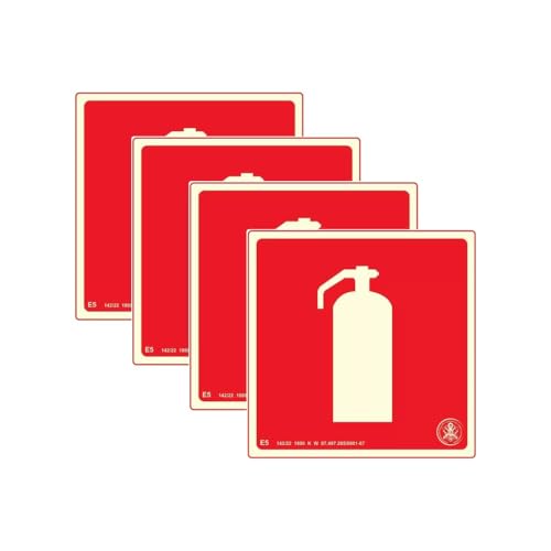 Combo 4 Placas de Sinalização de Extintor de Incêndio E5 - Placas Fotoluminescentes para Segurança de Ambientes, Conformidade com Normas do Corpo de Bombeiros
