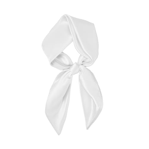 American Trends Satin Scarf with Gift Pack- 23.5 Square Neck Scarf for women - Lightweight Silk Feeling Hair Scarves for Casual Party Travel White