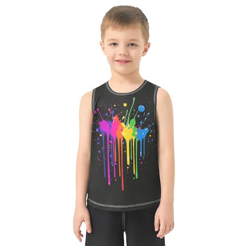 Boys Tank Top Shirts Rainbow Colorful Splashes Sleeveless T-Shirts Crew Neck for Kids Clothing Children2