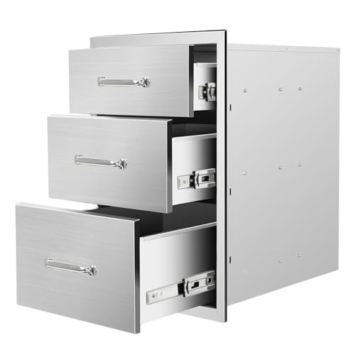 Image of Outdoor Kitchen Drawers 18''Wx 24''H x 23''D Triple BBQ Drawers Stainless Steel Built-in Drawer for Outdoor Kitchen Island, Patio Grill Station