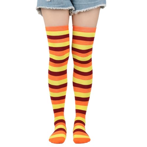 Image of SherryDC Womens Girls Cosplay Rainbow Striped Knee High Socks Leg Arm Warmer Fingerless Gloves Set