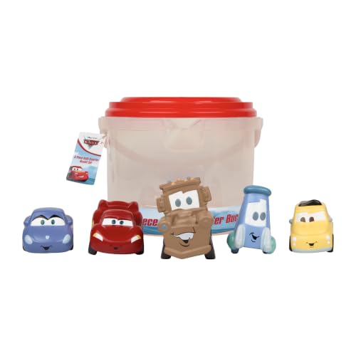 Disney Cars- 5 Piece Jumbo Squirter Bucket - Bath Toys for Baby and Toddlers - Includes Organizer Bucket - Store Bath Time Water Toys