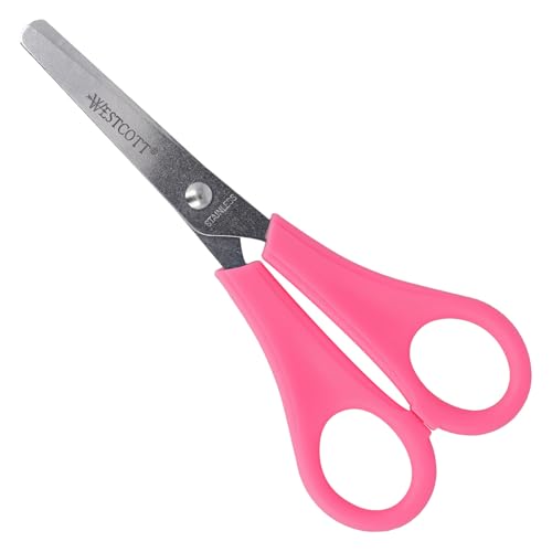 Westcott Kinderschere Pink Rechtshänder | Schere mit integrierter 5 cm Skala | Bastelschere 13 cm (5') ideal für Kinderhände | Sicherheit durch abgerundete Spitze | E-21591 00