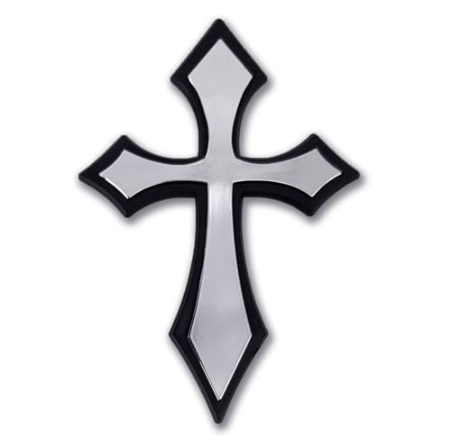 NJECT Christian Cross Pointed Plastic Chrome Color Emblem for Cars Trucks and All Auto | Universal Fit at 3.8 x 2.7 | Weatherproof