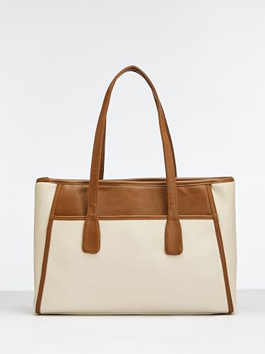 Image of Fargo Urbane Ivory Tote Bag for Women | Large Vegan Leather Handbag with 16-Inch Laptop Compartment, RFID Pockets, Zip Closure | Stylish Office, Travel Tote | Made in India