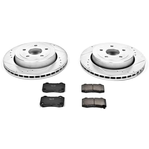 Image of PowerStop Rear Brake Kit for Jeep Grand Cherokee 2006-10 - Drilled and Slotted Disc Rotors with Carbon-Fiber Ceramic Brake Pads Replacement, K2949