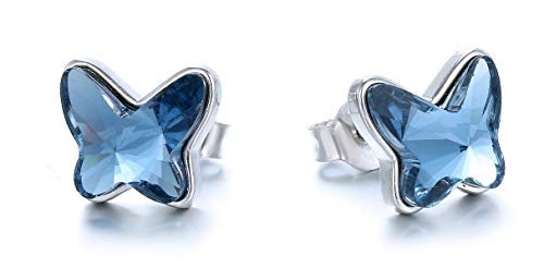 Pendientes Plata de Ley 925 con Swarovski Azul, Plata 925 Autentificada en Laboratorio de Metales Preciosos de Madrid