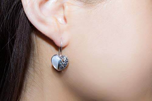 Willowbird Rhodium Plated Oxidized Sterling Silver Mother of Pearl Filigree Heart French Wire Drop Earrings for Women3