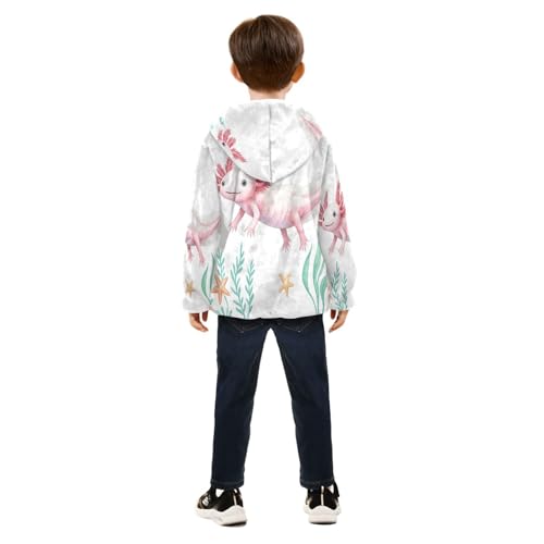 Cute Axolotl Underwater Scene Toddler Fleece Jacket Girl Boys Hooded Fleece Jacket Coat Warm Outwear Zip-up 3-10T4