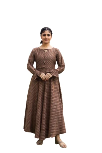Coffee Georgette Fabric with Crepe Lining for no Transparency Umbrella Pattern Gown Bishop Sleeves with Elastic Cuffs Gown-image-10