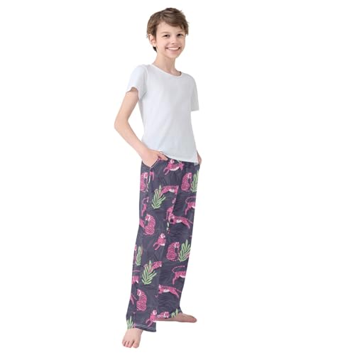 Boys' Pants Exotic Big Cat Pink Tiger Long Bottoms Jogger Pants Elastic Waist Trousers with Pockets S-XL4