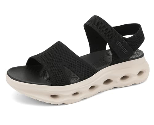 UBFEN Womens Comfortable Walking Sandals with Cushioned Sole, Black, 7