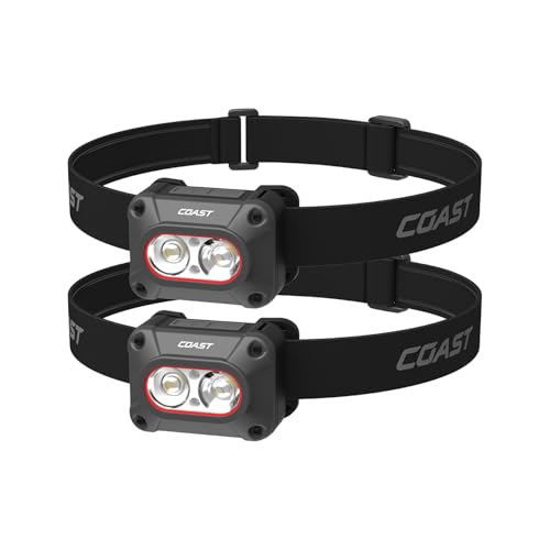 Coast FLX10R 1000 Lumen Waterproof USB-C Rechargeable LED Headlamp Red & Green Light Modes Flood & Spot 2-Pack