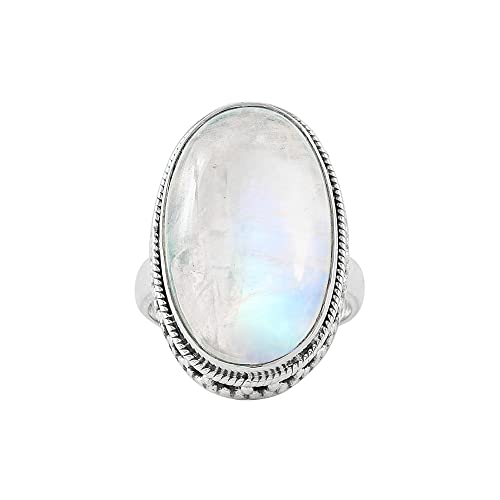 Moonstone Ring for Women 14x22 MM Oval Gemstone 925 Sterling Silver Boho Ring Birthstone Jewelry Gifts For Mom Wife