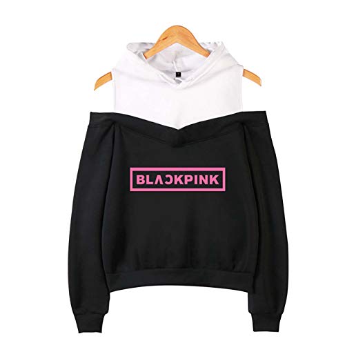 ZIGJOY KPOP Scena Musicale Coreana Strapless Hombro Sudadera con Capucha suéter Sudadera Pullover Rose Jennie Jisoo Lisa para Fans Black Jennie S