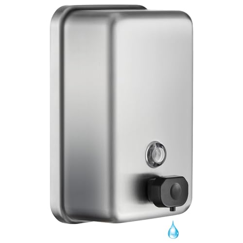 Commercial Wall Mount Soap Dispenser - Stainless Steel Bathroom Hand Soap 38.8oz Liquid - Anti-Leak Pump and Large Capacity Brushed Refillable