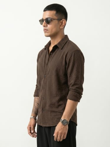 Image of Men's Casual Button Down Shirts Long Sleeve Cotton Bland Shirt Fashion Textured Beach Summer Shirt