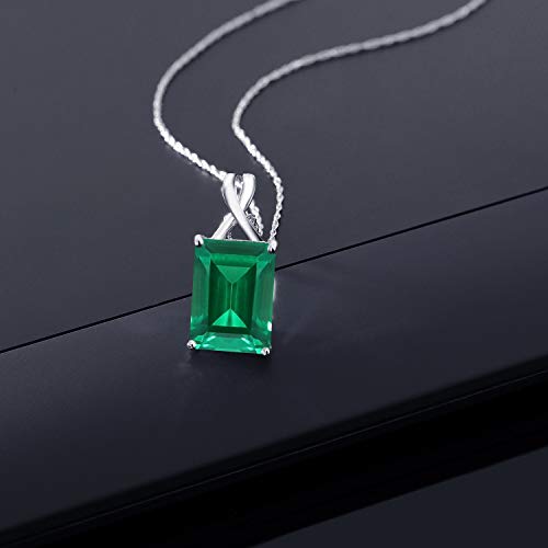 Gem Stone King 10K White Gold 14X10MM Emerald Cut Gemstone Birthstone Pendant Necklace | Gold Necklace For Women | With 18 Inch 10K White Gold Chain3