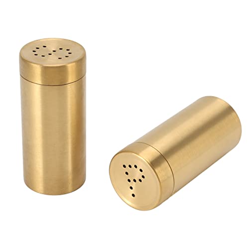 Seasoning Shaker Bottle, 2Pcs Gold Stainless Steel Spice Jar Gold Salt and Pepper Shakers Brass Seasoning Dispenser with Lid