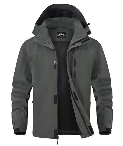 Image of Zoofly Mens Waterproof Hiking Jacket with Hood Windproof Light Weight Windbreaker Outdoor Fishing Raincoat Zipper Pockets