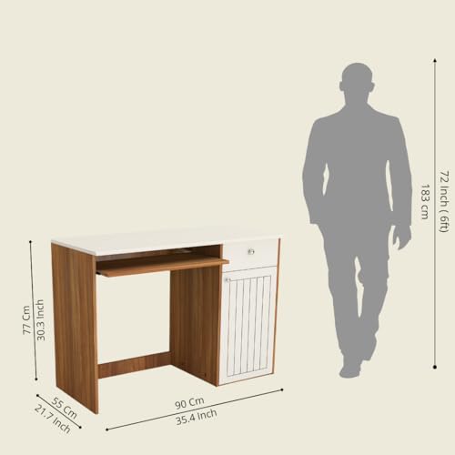 Image of Amazon Brand - Solimo Amber Without Hutch Engineered Wood Study Table, Simple Computer, Laptop, WFH Office Desk, Leon Teak and White, 90 cm x 55 cm x 83 cm