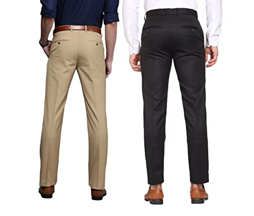 Image of MALENO Men Formal Trouser Regular Fit Solid | Soft and Breathable Pant Combo (Pack of 2)