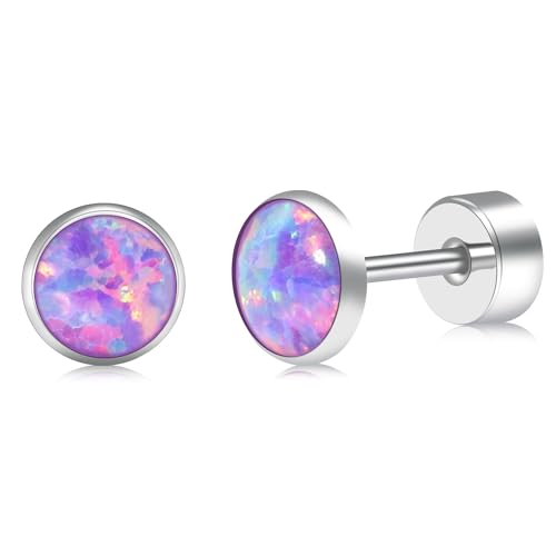 ZDE Titanium Flatback Earrings for Women Opal Fire and Snow Stud Earrings Flat Back Women Earrings Hypoallergenic Cartilage Flatback Earring Tragus Helix Tragus Conch Piercing 3mm-5mm