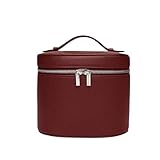 Sac de Rangement de Voyage Portable en Cuir, Trousse de Maquillage Amovible avec Compartiment de Lavage séparé, Unisexe(Burgundy)