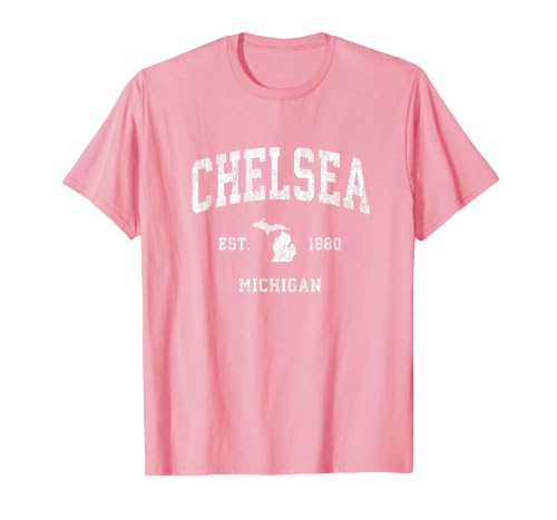 Chelsea Michigan MI Vintage Athletic Sports Design T-Shirt, Men, Pink, Small